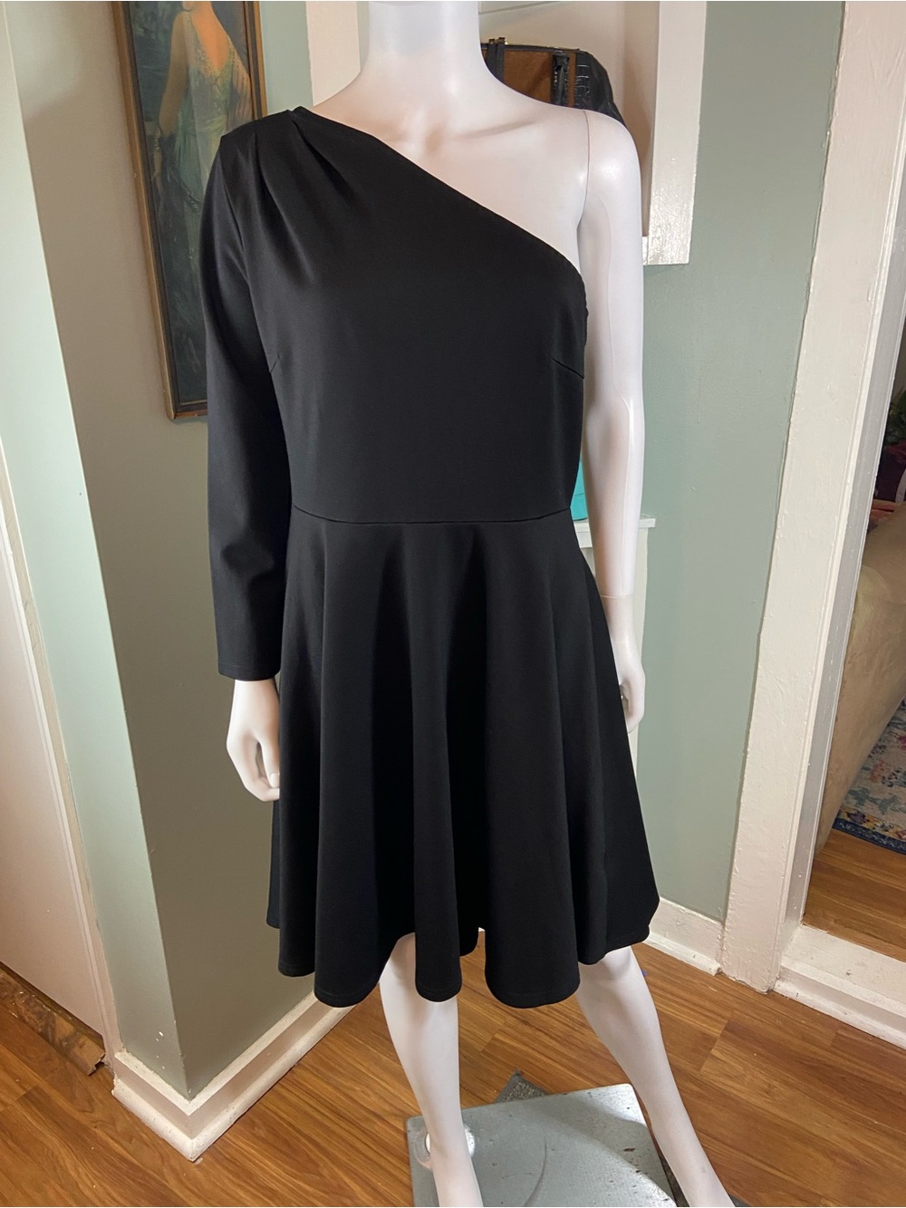 Sarin Mathews One-Shoulder Skater Dress Black Long Sleeve XL XLarge Cocktail